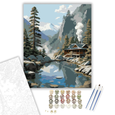 Számfestő.hu Hegyi Onsen Fenyőkkel - számfestő készlet – 40×50 cm (Keretre feszítve) kreatív és készségfejlesztő
