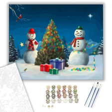 Számfestő.hu Hóemberek karácsonykor - számfestő készlet – 40×50 cm (Keretre feszítve) kreatív és készségfejlesztő