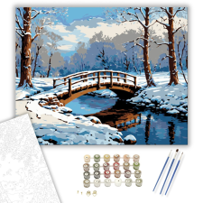 Számfestő.hu Hófedte Erdő Hídja - számfestő készlet – 40×50 cm (Keretre feszítve) kreatív és készségfejlesztő
