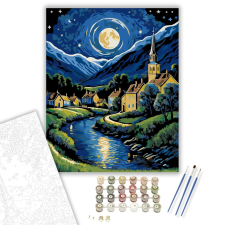 Számfestő.hu Holdfényes Falu Romantikája - számfestő készlet – 40×50 cm (Keretre feszítve) kreatív és készségfejlesztő