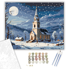 Számfestő.hu Holdfényes Téli Templom - számfestő készlet – 40×50 cm (Keretre feszítve) kreatív és készségfejlesztő