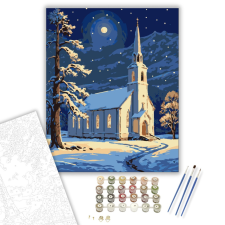 Számfestő.hu Holdfényes Téli Templom - számfestő készlet – 40×50 cm (Keretre feszítve) kreatív és készségfejlesztő