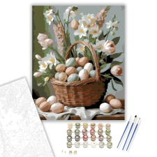 Számfestő.hu Húsvéti Kosár Tavaszi Virágokkal - számfestő készlet – 50×60 cm (Keretre feszítve) kreatív és készségfejlesztő