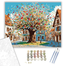 Számfestő.hu Húsvéti Tojásfa a Faluban - számfestő készlet – 60×70 cm (Keretre feszítve) kreatív és készségfejlesztő
