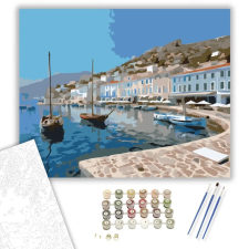 Számfestő.hu Hydra Kikötői Kilátás - számfestő készlet – 80×100 cm (Keretre feszítve) kreatív és készségfejlesztő
