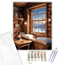 Számfestő.hu Idilli Havas Házikó - számfestő készlet – 40×50 cm (Keretre feszítve) kreatív és készségfejlesztő