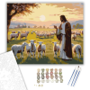 Számfestő.hu Jézus és Bárányok Napkeltekor - számfestő készlet – 40×50 cm (Keretre feszítve)