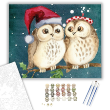 Számfestő.hu Karácsonyi baglyok - számfestő készlet – 40×50 cm (Keretre feszítve) kreatív és készségfejlesztő