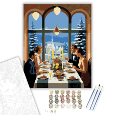 Számfestő.hu Karácsonyi Vacsora Hóesésben - számfestő készlet – 40×50 cm (Keretre feszítve) kreatív és készségfejlesztő