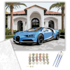 Számfestő.hu Kék Bugatti Chiron a Modern Villánál - számfestő készlet – 80×100 cm (Keret nélkül)