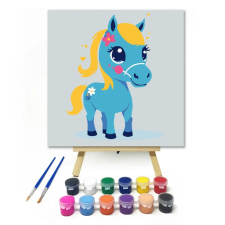 Számfestő.hu Kék kicsi póni - gyerek számfestő készlet – 40×40 cm (Keretre feszítve) kreatív és készségfejlesztő
