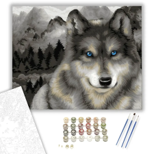 Számfestő.hu Kékszemű farkas a hegyen - számfestő készlet – 80×100 cm (Keretre feszítve) kreatív és készségfejlesztő