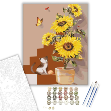 Számfestő.hu Kiscica napraforgója - számfestő készlet – 40×50 cm (Keretre feszítve) kreatív és készségfejlesztő
