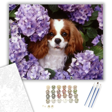 Számfestő.hu Kutya És Virágok - számfestő készlet – 40×50 cm (Keretre feszítve) kreatív és készségfejlesztő