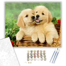 Számfestő.hu Kutyák a kosárban - számfestő készlet – 40×50 cm (Keretre feszítve) kreatív és készségfejlesztő