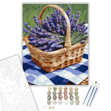 Számfestő.hu Levendulacsokor Piknikkosárban - számfestő készlet – 50×60 cm (Keret nélkül) kreatív és készségfejlesztő
