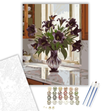 Számfestő.hu Lila Liliomok Kristályvázában - számfestő készlet – 40×50 cm (Keretre feszítve) kreatív és készségfejlesztő
