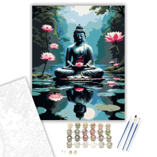 Számfestő.hu Meditáló Buddha Tükröződő Lótuszon - számfestő készlet – 40×50 cm (Keretre feszítve) kreatív és készségfejlesztő