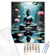 Számfestő.hu Meditáló Buddha Tükröződő Lótuszon - számfestő készlet – 50×60 cm (Keretre feszítve) kreatív és készségfejlesztő