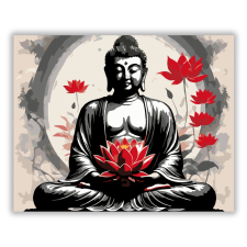 Számfestő.hu Meditáló Buddha Vörös Lótuszokkal - számfestő készlet kreatív és készségfejlesztő