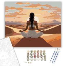 Számfestő.hu Meditáló Nő Homokdűnéken Naplementében - számfestő készlet – 50×60 cm (Keretre feszítve) kreatív és készségfejlesztő