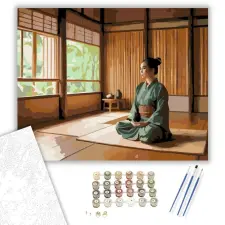 Számfestő.hu Meditáló Nő Tradicionális Dojóban - számfestő készlet – 80×100 cm (Keret nélkül) kreatív és készségfejlesztő