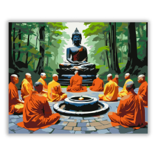 Számfestő.hu Meditáló Szerzetesek Buddha Szoborral - számfestő készlet kreatív és készségfejlesztő