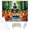 Számfestő.hu Meditáló Szerzetesek Buddha Szoborral - számfestő készlet – 40×50 cm (Keretre feszítve)