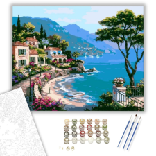 Számfestő.hu Mediterrán tengerparti falu - számfestő készlet – 40×50 cm (Keretre feszítve) kreatív és készségfejlesztő