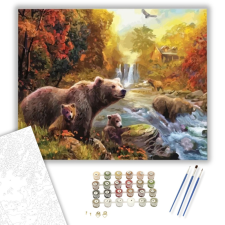 Számfestő.hu Medvecsalád a folyónál - számfestő készlet – 40×50 cm (Keretre feszítve) kreatív és készségfejlesztő