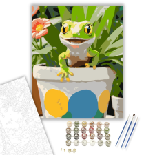 Számfestő.hu Mosolygó Gekkó Virágcserépben - számfestő készlet – 40×50 cm (Keretre feszítve) kreatív és készségfejlesztő