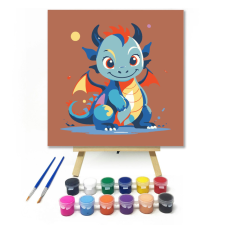 Számfestő.hu Mosolygó sárkány - gyerek számfestő készlet – 20×20 cm (Keretre feszítve) kreatív és készségfejlesztő