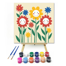 Számfestő.hu Mosolygó virágok - gyerek számfestő készlet – 20×20 cm (Keretre feszítve) kreatív és készségfejlesztő