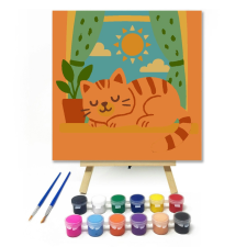 Számfestő.hu Napfényben Szendergő Cica - gyerek számfestő készlet – 20×20 cm (Keretre feszítve) kreatív és készségfejlesztő