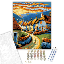 Számfestő.hu Napfényes Falu Harmóniája - számfestő készlet – 40×50 cm (Keretre feszítve) kreatív és készségfejlesztő