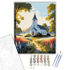 Számfestő.hu Napkelte a Vidéki Kápolnánál - számfestő készlet – 40×50 cm (Keretre feszítve) kreatív és készségfejlesztő