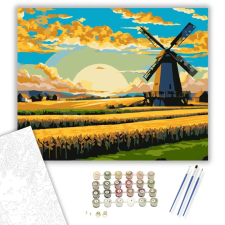 Számfestő.hu Naplemente a Búzamezőn Szélmalommal - számfestő készlet – 60×70 cm (Keret nélkül) kreatív és készségfejlesztő