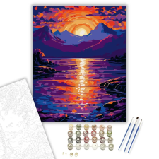 Számfestő.hu Naplemente Hegyi Tó Felett - számfestő készlet – 60×70 cm (Keretre feszítve) kreatív és készségfejlesztő