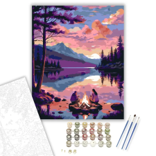 Számfestő.hu Naplemente Tóparti Tábortűz - számfestő készlet – 50×60 cm (Keretre feszítve) kreatív és készségfejlesztő