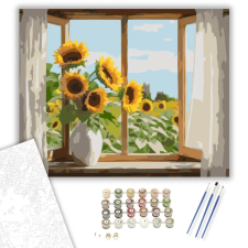 Számfestő.hu Napraforgók az Ablakban - számfestő készlet – 50×60 cm (Keretre feszítve) kreatív és készségfejlesztő