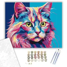 Számfestő.hu Neon Macska Vibráló Színekkel - számfestő készlet – 60×70 cm (Keretre feszítve) kreatív és készségfejlesztő