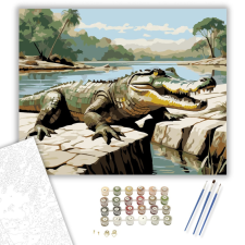 Számfestő.hu Nílusi Krokodil a Folyóparton - számfestő készlet – 40×50 cm (Keretre feszítve) kreatív és készségfejlesztő