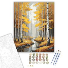 Számfestő.hu Őszi Nyírerdő Patakkal - számfestő készlet – 40×50 cm (Keretre feszítve) kreatív és készségfejlesztő