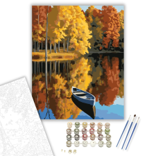 Számfestő.hu Őszi Tópart Csónakkal - számfestő készlet – 40×50 cm (Keretre feszítve) kreatív és készségfejlesztő