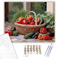 Számfestő.hu Paprikák és Padlizsánok Kosárban - számfestő készlet – 60×70 cm (Keretre feszítve) kreatív és készségfejlesztő