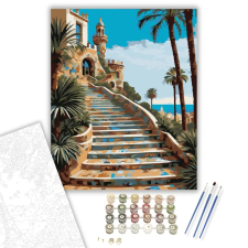 Számfestő.hu Park Güell Lépcső Barcelonában - számfestő készlet – 80×100 cm (Keretre feszítve) kreatív és készségfejlesztő