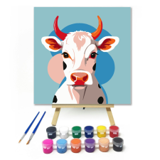 Számfestő.hu Pöttyös tehén - gyerek számfestő készlet – 20×20 cm (Keretre feszítve) kreatív és készségfejlesztő