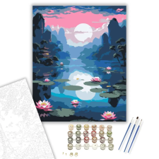 Számfestő.hu Rózsaszín Lótuszok Holdfényes Tavon - számfestő készlet – 80×100 cm (Keret nélkül) kreatív és készségfejlesztő