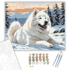 Számfestő.hu Samoyed a Havas Tájon - számfestő készlet – 40×50 cm (Keretre feszítve) kreatív és készségfejlesztő