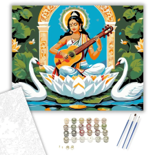 Számfestő.hu Saraswati Istennő Fehér Lótuszon - számfestő készlet – 60×70 cm (Keret nélkül) kreatív és készségfejlesztő